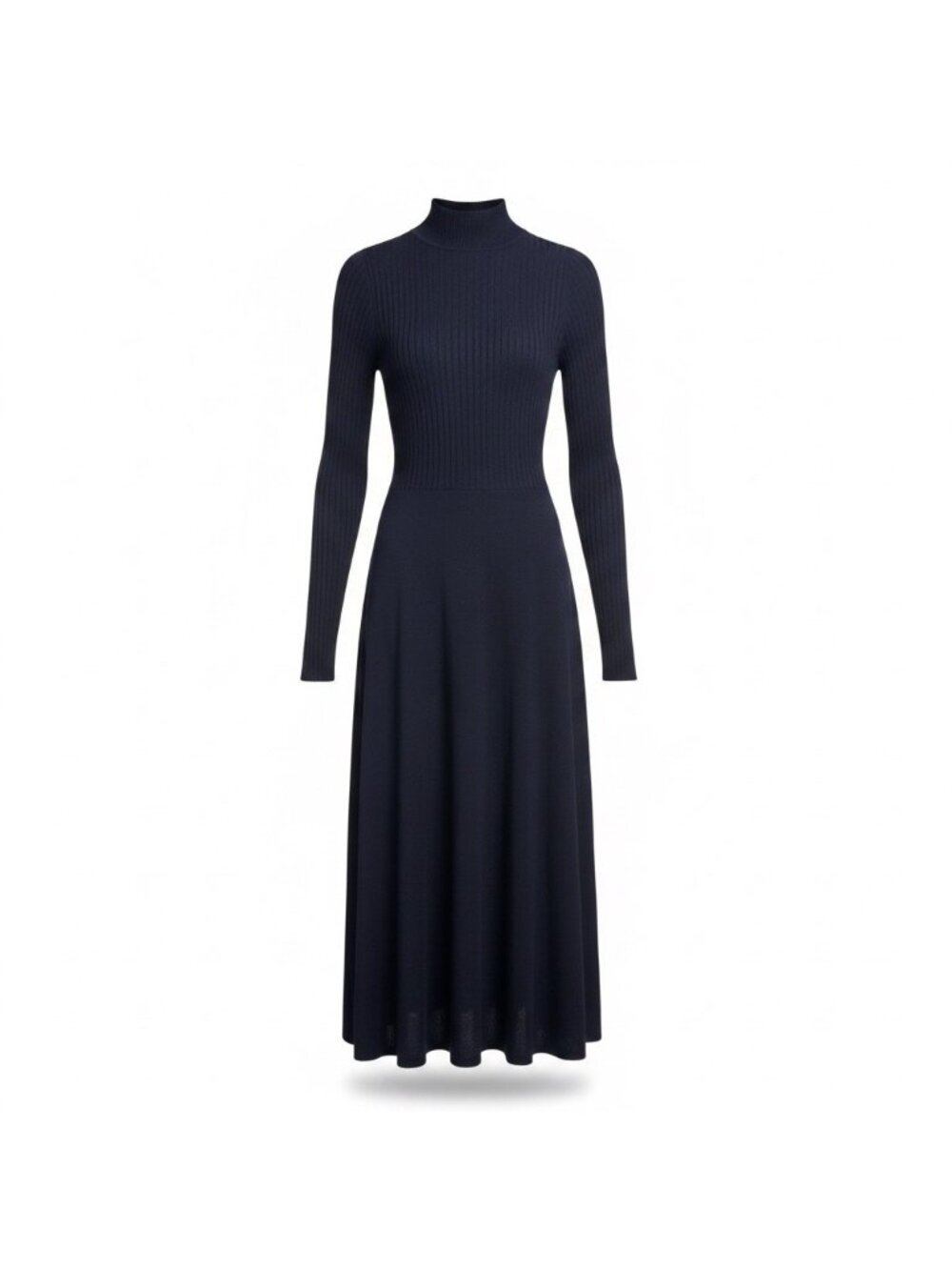 Uniqlo Navy Long-Sleeve Midi Ribbed Knit Dress
